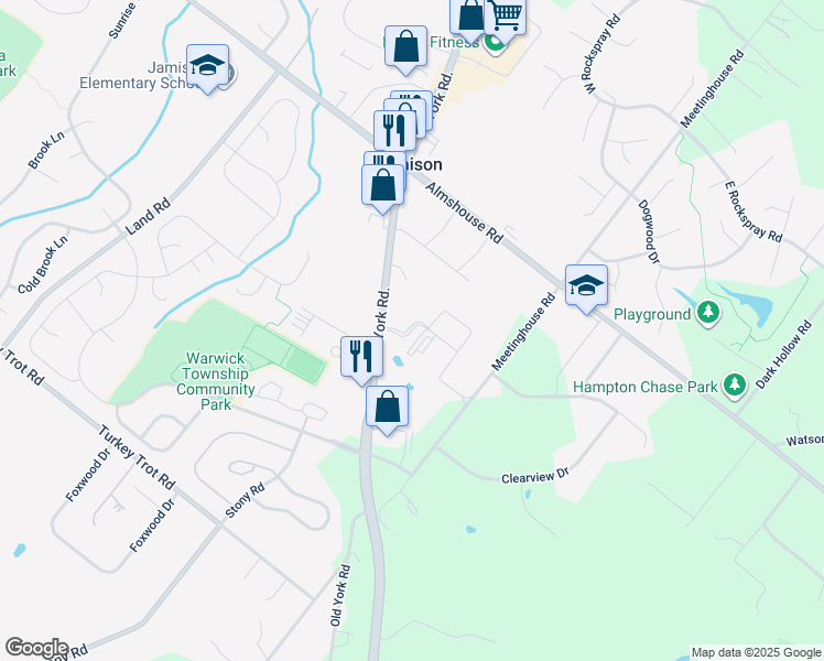 map of restaurants, bars, coffee shops, grocery stores, and more near Quartermaster Lane in Jamison