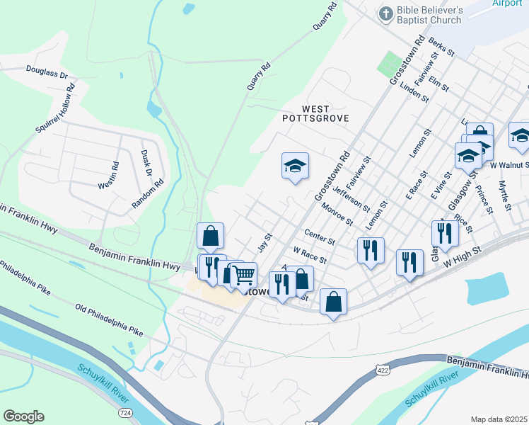 map of restaurants, bars, coffee shops, grocery stores, and more near 722 Center Street in Stowe