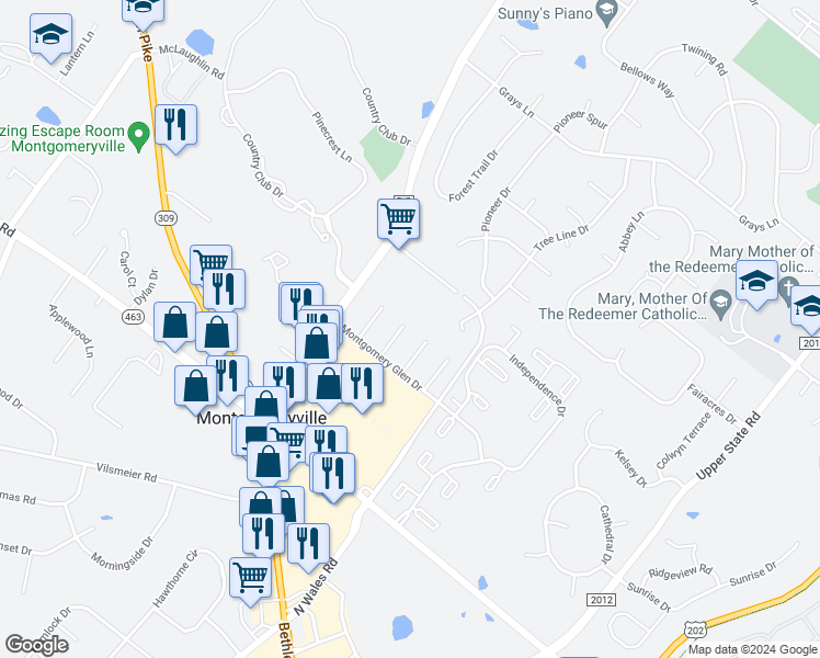 map of restaurants, bars, coffee shops, grocery stores, and more near 116 Coventry Circle in Lansdale