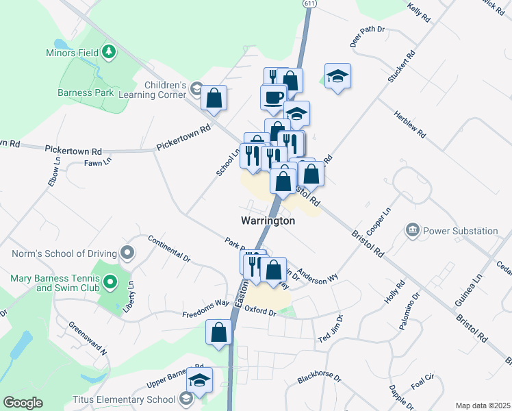 map of restaurants, bars, coffee shops, grocery stores, and more near 119 Zircon Court in Warrington