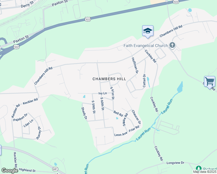 map of restaurants, bars, coffee shops, grocery stores, and more near 621 South 61st Street in Harrisburg