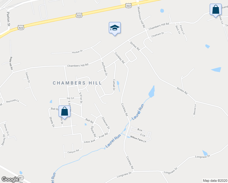 map of restaurants, bars, coffee shops, grocery stores, and more near 748 Cattail Drive in Harrisburg
