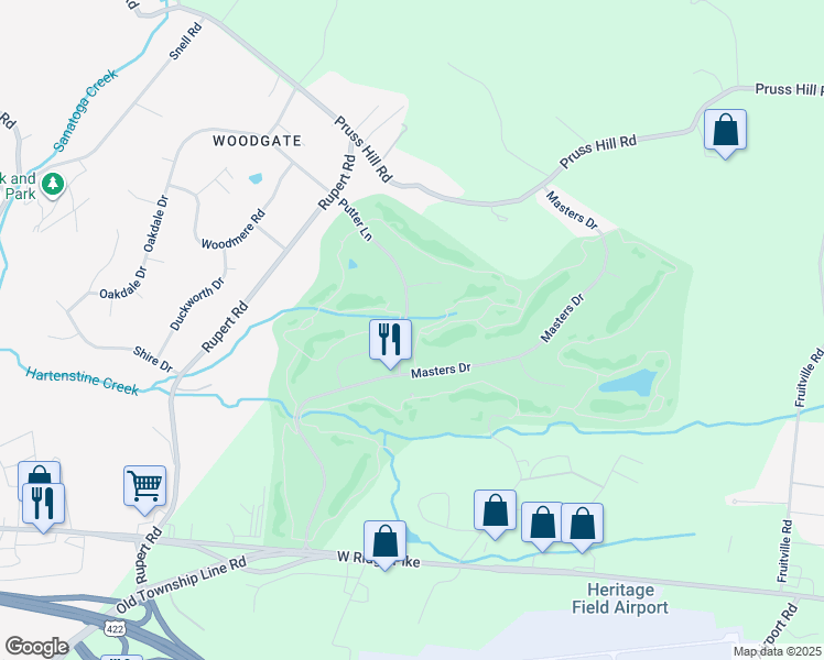 map of restaurants, bars, coffee shops, grocery stores, and more near 69 Putter Lane in Pottstown