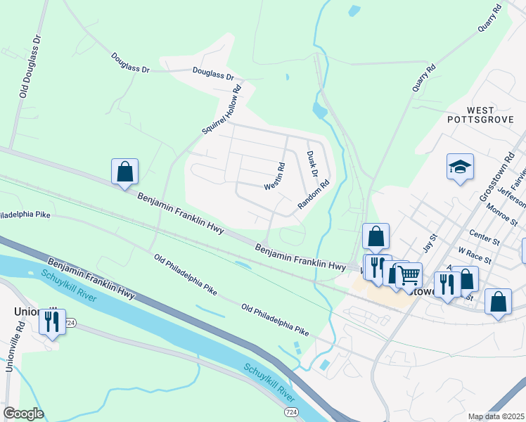 map of restaurants, bars, coffee shops, grocery stores, and more near 150 Random Road in Douglassville