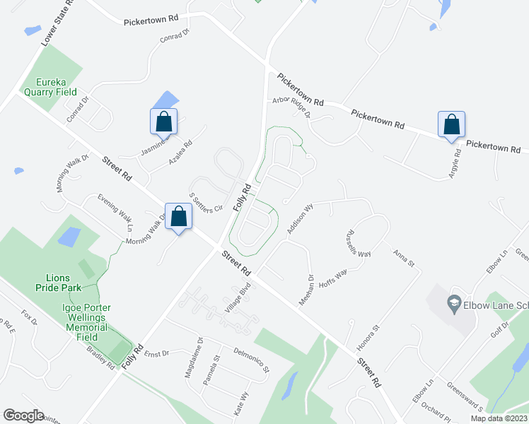 map of restaurants, bars, coffee shops, grocery stores, and more near 317 South Founders Court in Warrington