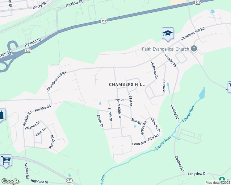 map of restaurants, bars, coffee shops, grocery stores, and more near 625 South 60th Street in Harrisburg