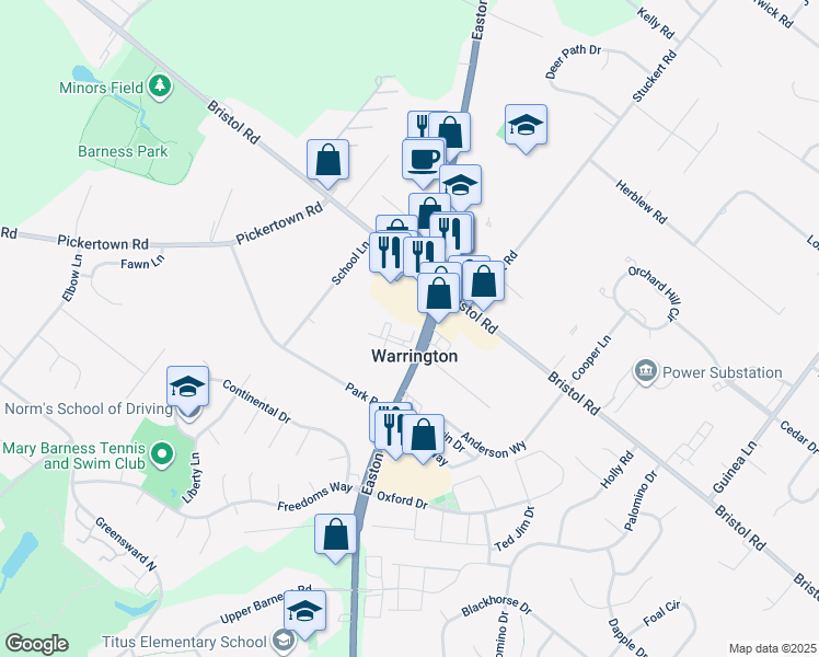 map of restaurants, bars, coffee shops, grocery stores, and more near 109 Zircon Court in Warrington