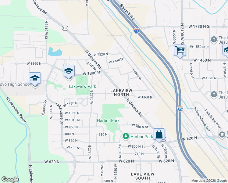 map of restaurants, bars, coffee shops, grocery stores, and more near 2647 West 1210 North in Provo