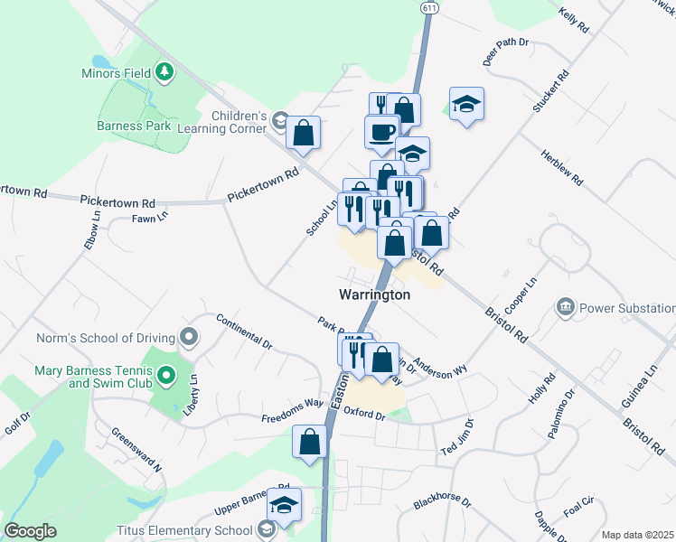 map of restaurants, bars, coffee shops, grocery stores, and more near 215 Quartz Court in Warrington