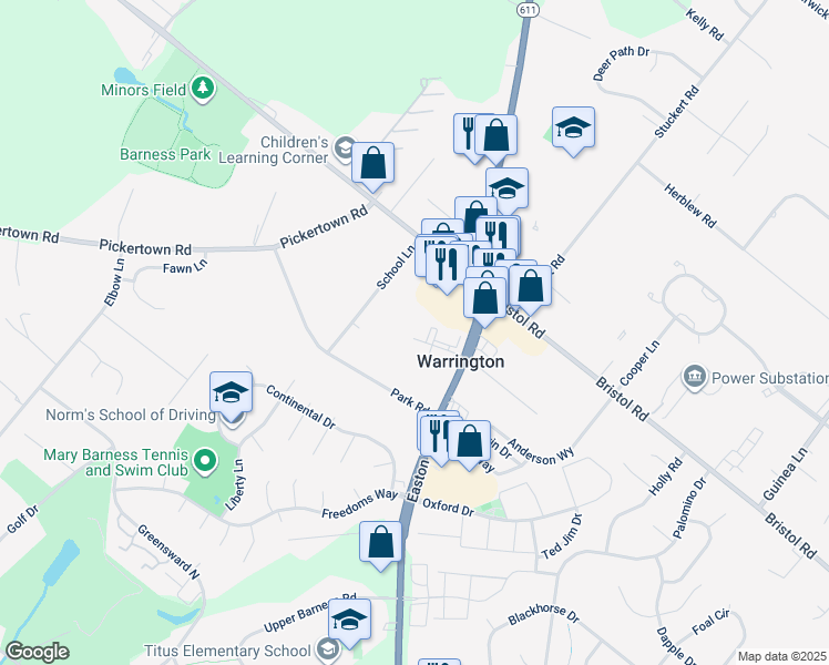 map of restaurants, bars, coffee shops, grocery stores, and more near 215 Quartz Court in Warrington