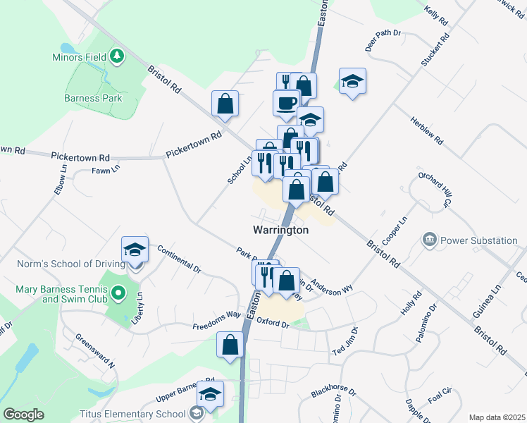 map of restaurants, bars, coffee shops, grocery stores, and more near 109 Zircon Court in Warrington