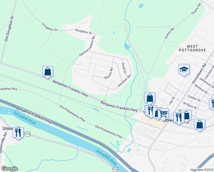 map of restaurants, bars, coffee shops, grocery stores, and more near 19 Broadmoor Boulevard in Douglassville