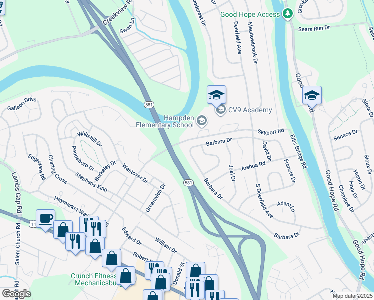 map of restaurants, bars, coffee shops, grocery stores, and more near 5605 Barbara Drive in Mechanicsburg