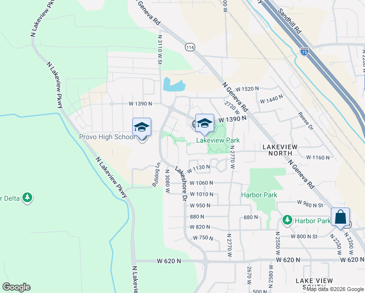 map of restaurants, bars, coffee shops, grocery stores, and more near 1226 North 3020 West in Provo