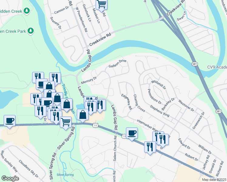 map of restaurants, bars, coffee shops, grocery stores, and more near 327 Antilles Court in Cumberland County