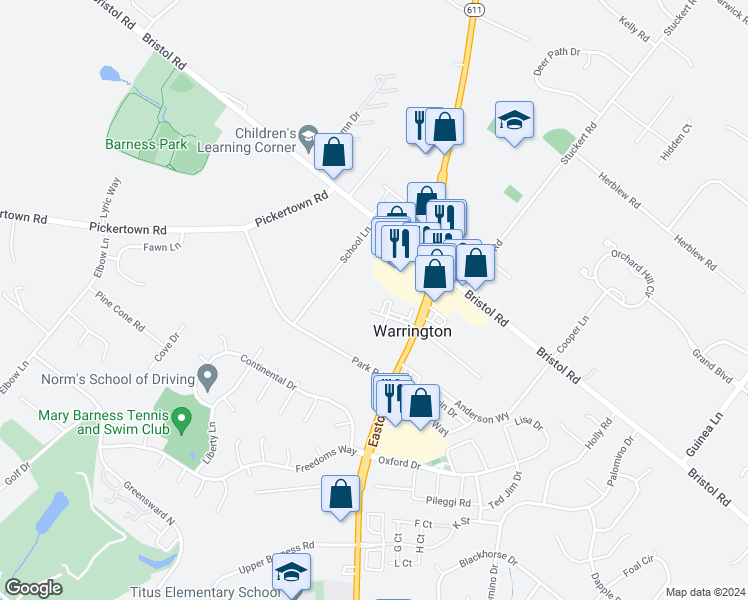 map of restaurants, bars, coffee shops, grocery stores, and more near 212 Quartz Court in Warrington