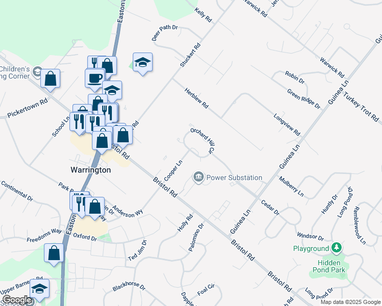 map of restaurants, bars, coffee shops, grocery stores, and more near 2331 Orchard Hill Circle in Warrington