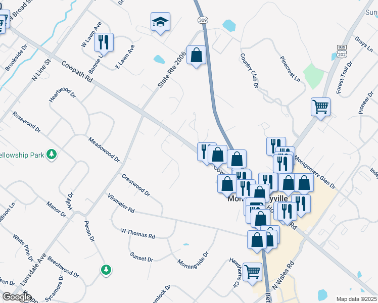 map of restaurants, bars, coffee shops, grocery stores, and more near 610 Cowpath Road in Lansdale