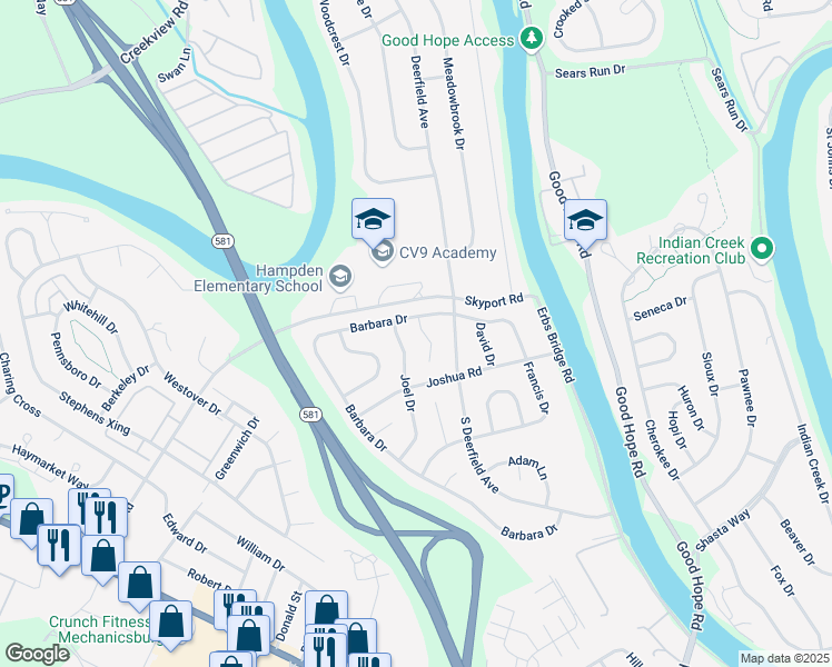 map of restaurants, bars, coffee shops, grocery stores, and more near 508 Sarah Court in Mechanicsburg