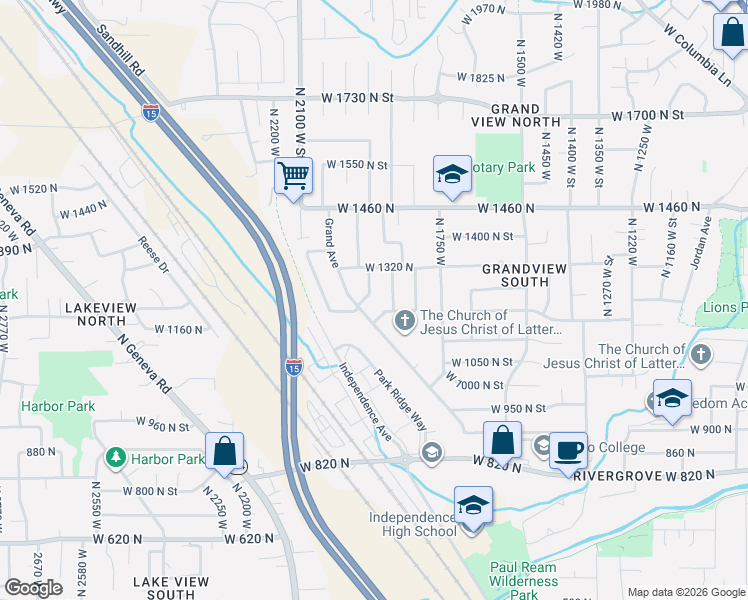 map of restaurants, bars, coffee shops, grocery stores, and more near 1234 Uintah Drive in Provo
