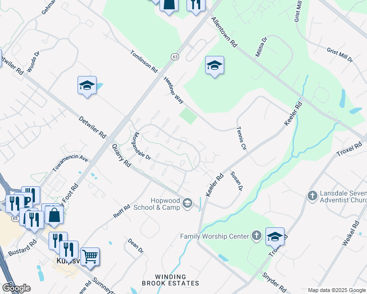 map of restaurants, bars, coffee shops, grocery stores, and more near 1915 Nashmont Court in Lansdale