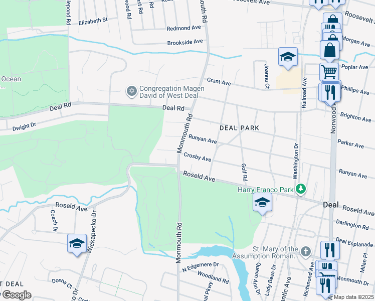 map of restaurants, bars, coffee shops, grocery stores, and more near 425 Runyan Avenue in Deal