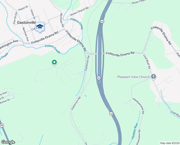 map of restaurants, bars, coffee shops, grocery stores, and more near 346 Patterson Road in Finleyville
