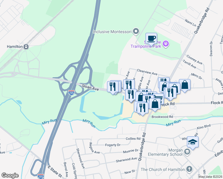 map of restaurants, bars, coffee shops, grocery stores, and more near 222 Sloan Avenue in Hamilton Township