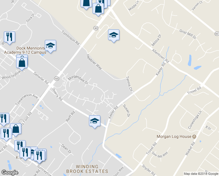 map of restaurants, bars, coffee shops, grocery stores, and more near 1803 Pennland Court in Lansdale