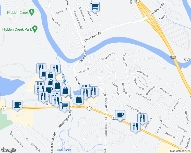 map of restaurants, bars, coffee shops, grocery stores, and more near 6336 Antilles Court in Cumberland County