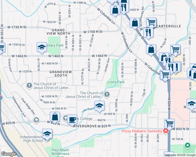 map of restaurants, bars, coffee shops, grocery stores, and more near 1218 North 1160 West Street in Provo
