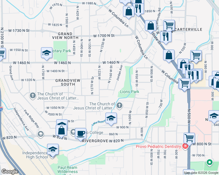 map of restaurants, bars, coffee shops, grocery stores, and more near 1218 North 1160 West Street in Provo