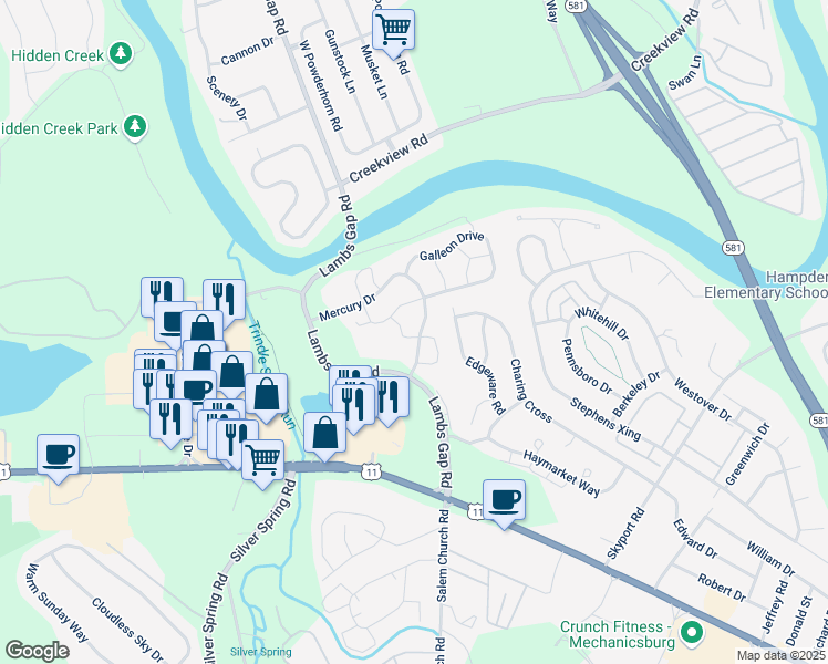 map of restaurants, bars, coffee shops, grocery stores, and more near 400 Mercury Drive in Cumberland County