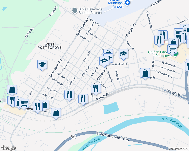 map of restaurants, bars, coffee shops, grocery stores, and more near 13 School Lane in Stowe