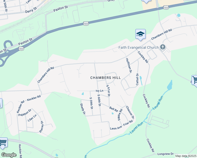 map of restaurants, bars, coffee shops, grocery stores, and more near 6000 Oakdale Drive in Harrisburg