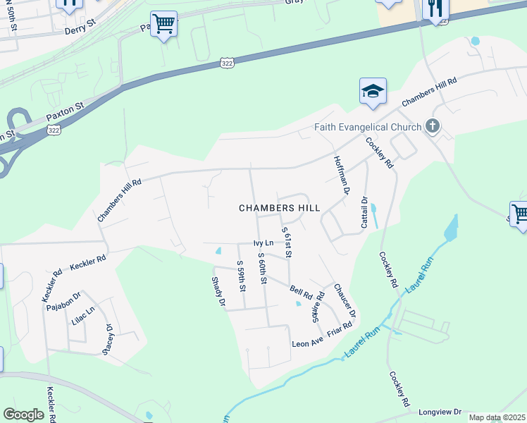 map of restaurants, bars, coffee shops, grocery stores, and more near 6000 Oakdale Drive in Harrisburg