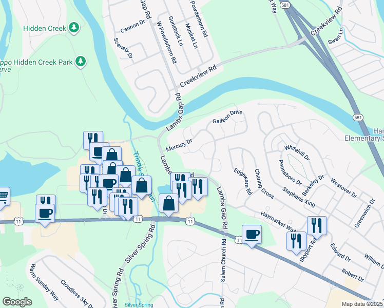map of restaurants, bars, coffee shops, grocery stores, and more near 6354 Galleon Drive in Mechanicsburg