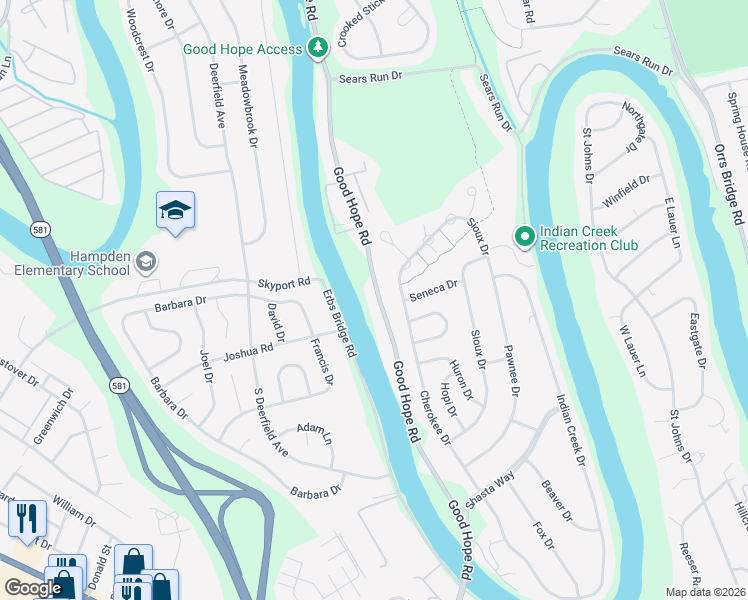 map of restaurants, bars, coffee shops, grocery stores, and more near 531 Good Hope Road in Mechanicsburg