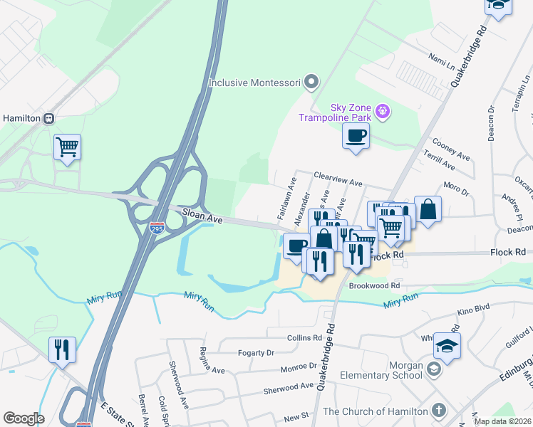 map of restaurants, bars, coffee shops, grocery stores, and more near 222 Sloan Avenue in Hamilton Township