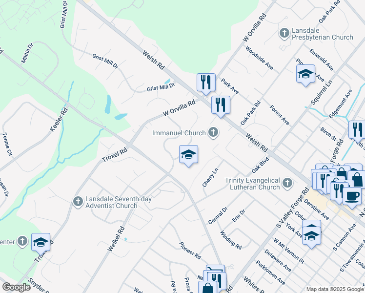 map of restaurants, bars, coffee shops, grocery stores, and more near 564 Constitution Rd in Lansdale