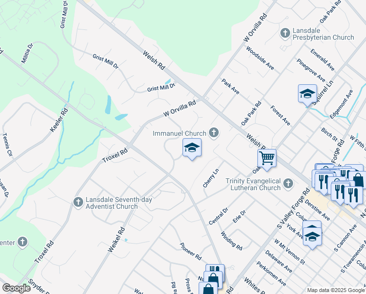 map of restaurants, bars, coffee shops, grocery stores, and more near 564 Constitution Rd in Lansdale