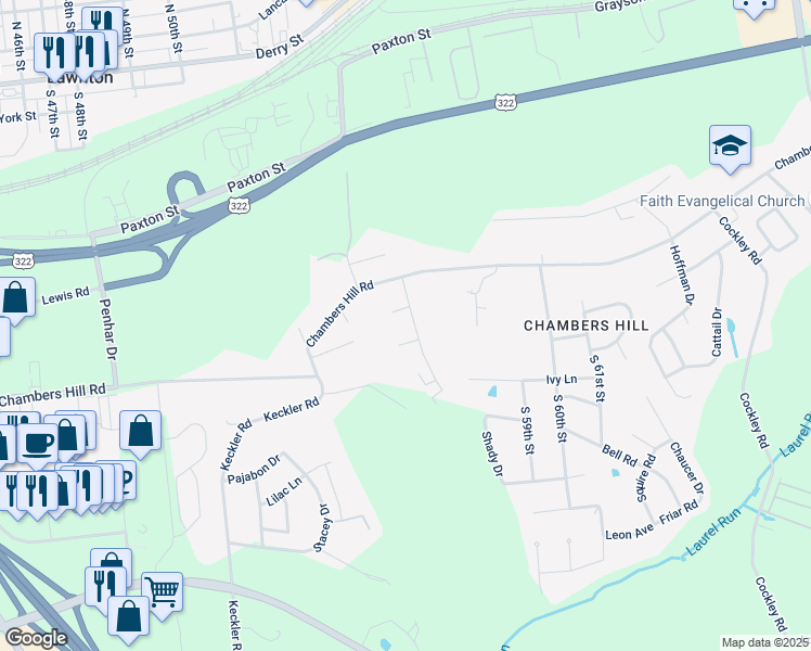 map of restaurants, bars, coffee shops, grocery stores, and more near 641 Garden Drive in Harrisburg