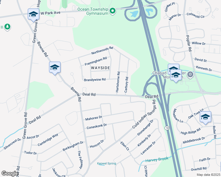 map of restaurants, bars, coffee shops, grocery stores, and more near 1143 Deal Road in Ocean Township