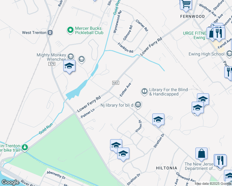 map of restaurants, bars, coffee shops, grocery stores, and more near 2440 Stuyvesant Avenue in Ewing Township