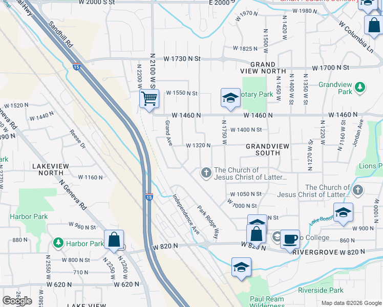 map of restaurants, bars, coffee shops, grocery stores, and more near 1276 Uintah Drive in Provo