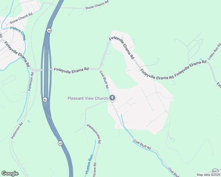map of restaurants, bars, coffee shops, grocery stores, and more near 206 Coal Bluff Road in Finleyville