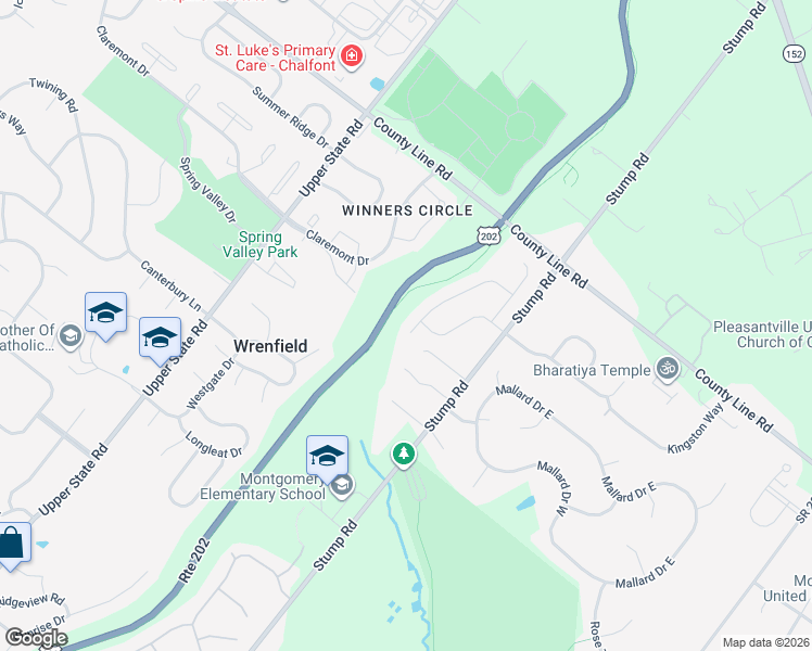 map of restaurants, bars, coffee shops, grocery stores, and more near 101 Gordon Lane in North Wales