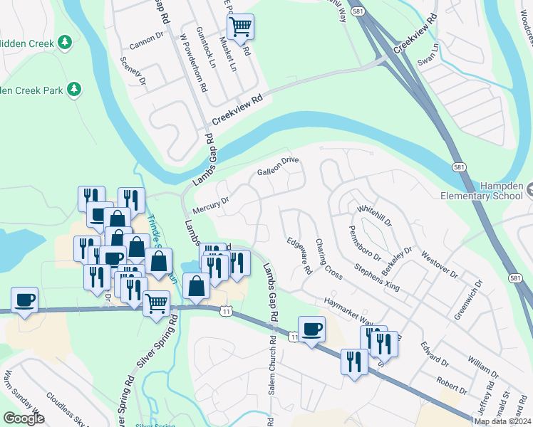 map of restaurants, bars, coffee shops, grocery stores, and more near 411 Mercury Drive in Mechanicsburg