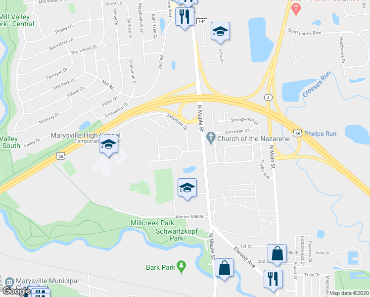 map of restaurants, bars, coffee shops, grocery stores, and more near 503 Quail Hollow Dr N in Marysville