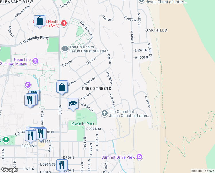map of restaurants, bars, coffee shops, grocery stores, and more near 1304 Locust Lane in Provo